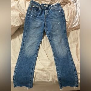 Blue Straight Leg Jeans with Faded Details